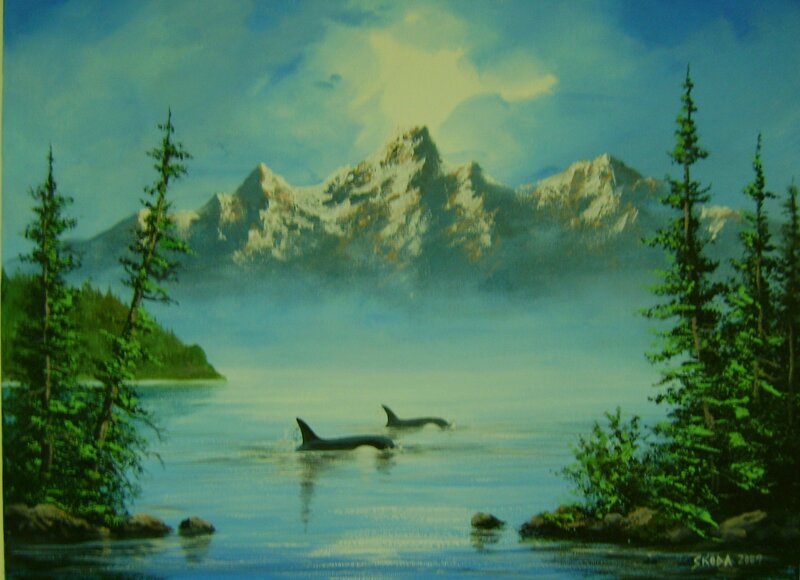 Whales in a mountain lake