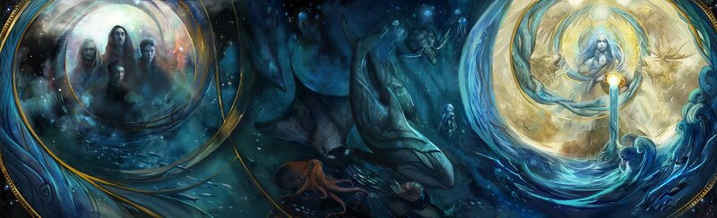 Whales in Ocean — Blue, Mystical
