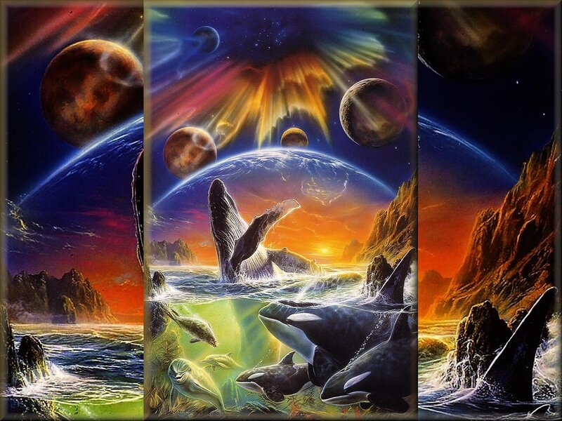 Whales in Ocean — Blue