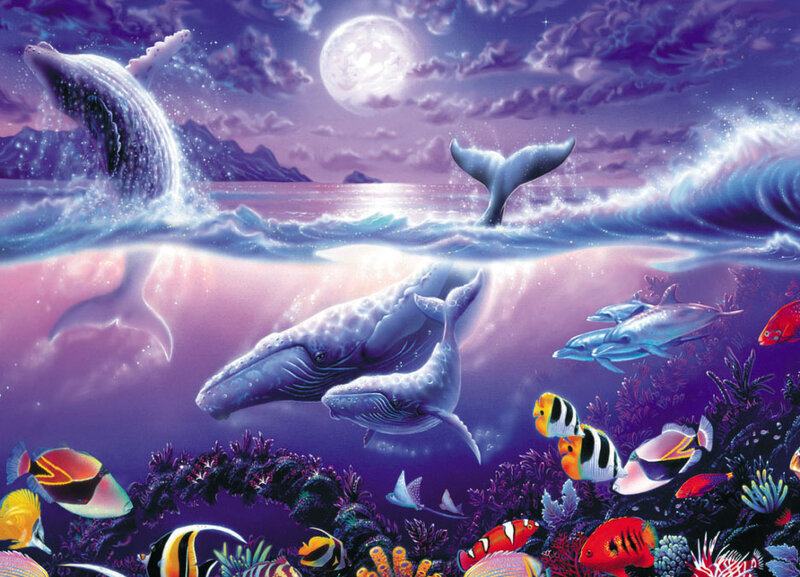 Whales in Ocean — Purple