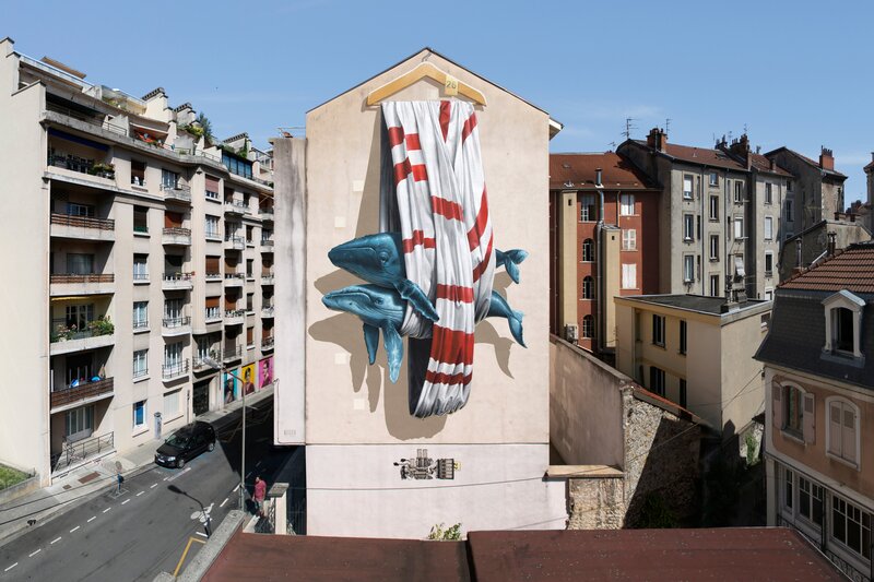 Whales on a Building