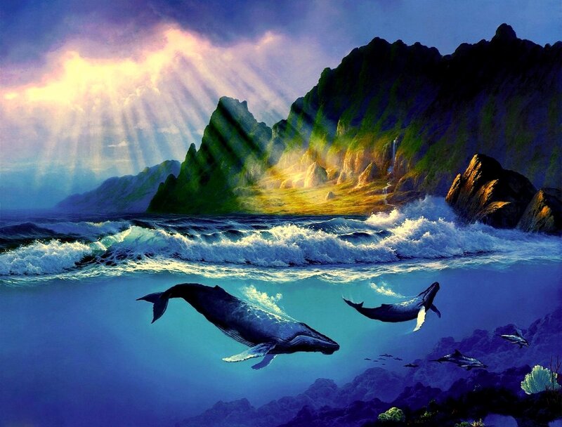 Whales Swimming Near Coast