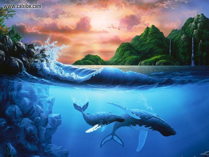 Whales Swimming Underwater — Blue