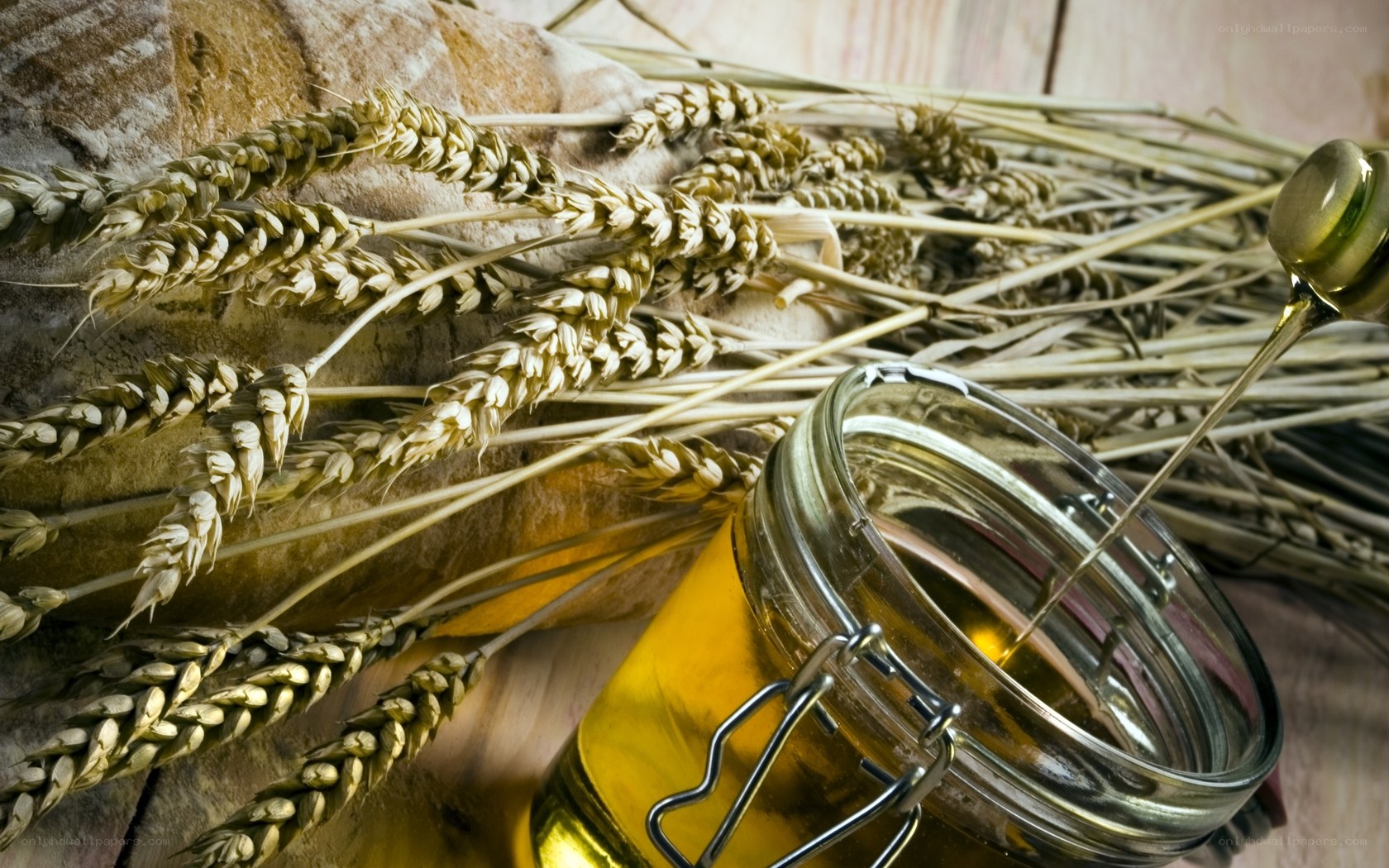 wheat and honey on wood