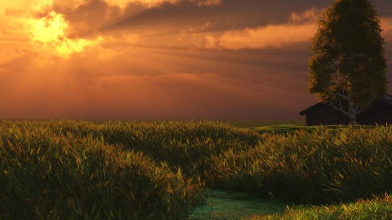 Wheat Field at Sunset — Orange, Serene, 3d Render