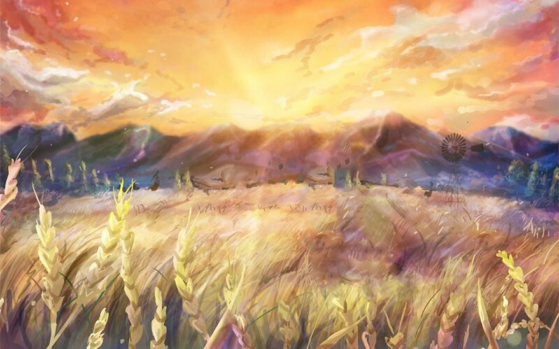 Wheat Field at Sunset — Yellow, Serene, Digital Art