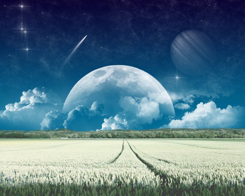 Wheat Field under Alien Sky — Blue