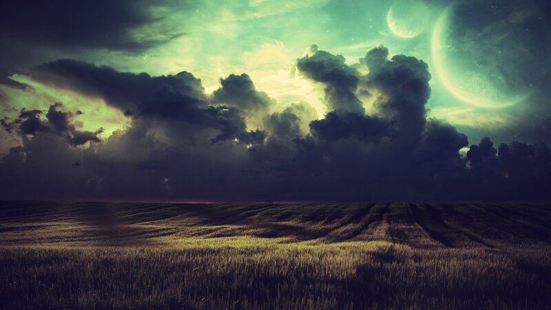 Wheat Field under Alien Sky — Green, Dramatic, Night