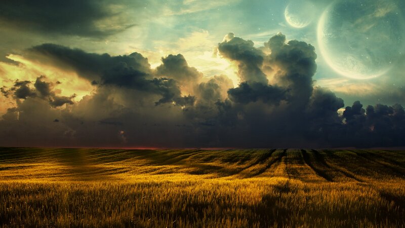 Wheat Field under Twin Moons
