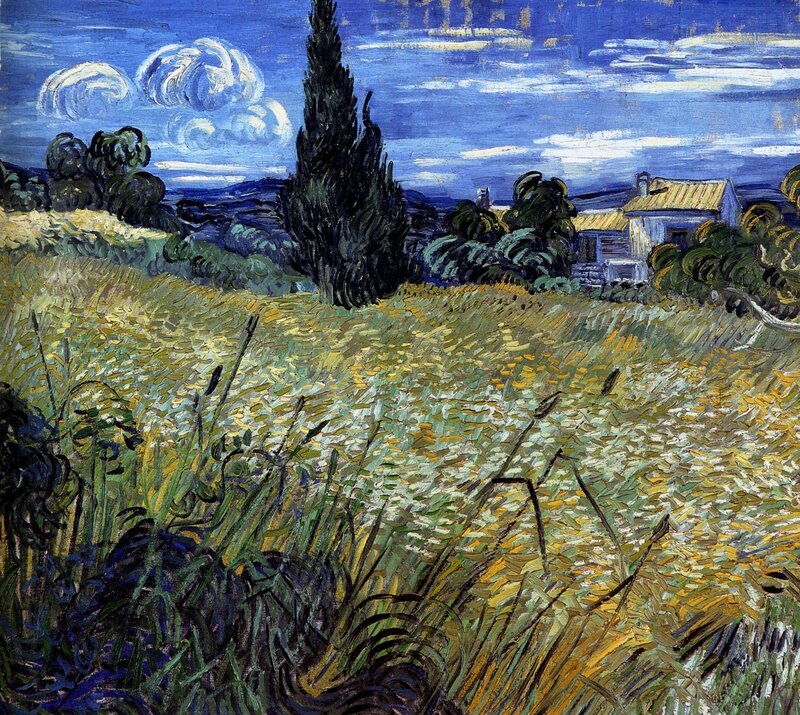 Wheat Field with Cypress Tree — Blue, Dramatic