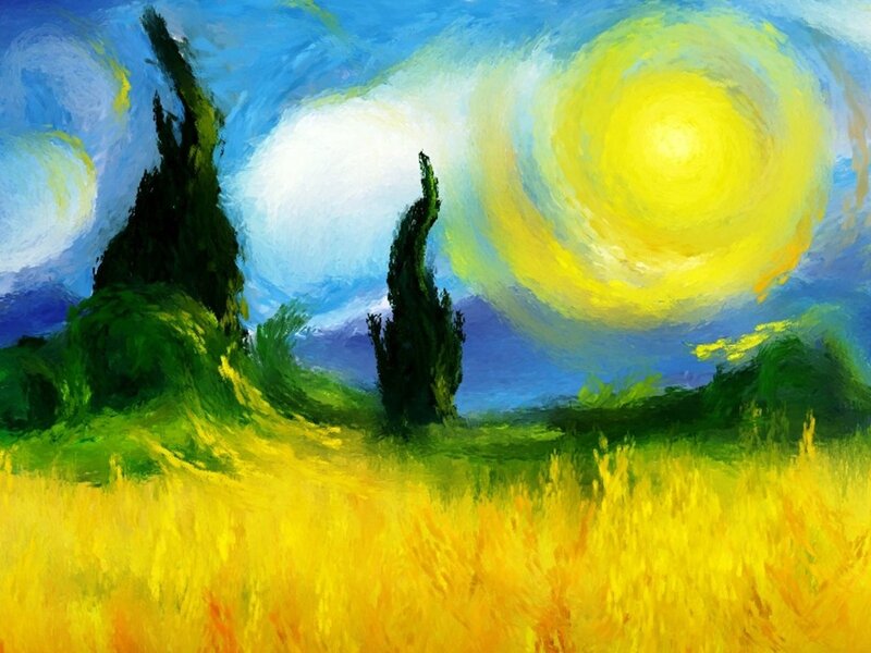 Wheat Field with Cypress Trees