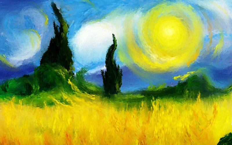 Wheat Field with Cypress Trees — Yellow