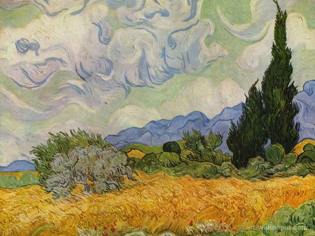 Wheat Field with Cypresses