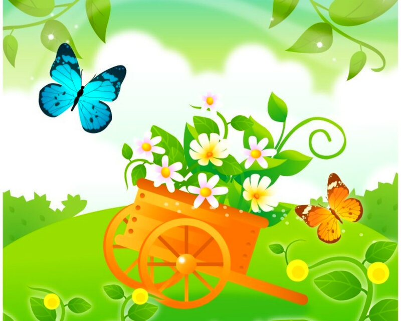 Wheelbarrow with Flowers — Green, Cheerful