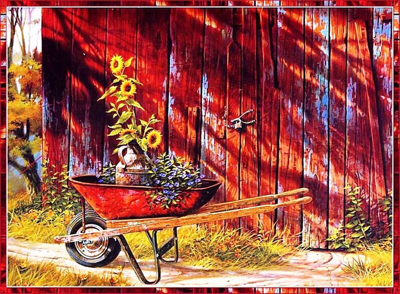 Wheelbarrow with Sunflowers