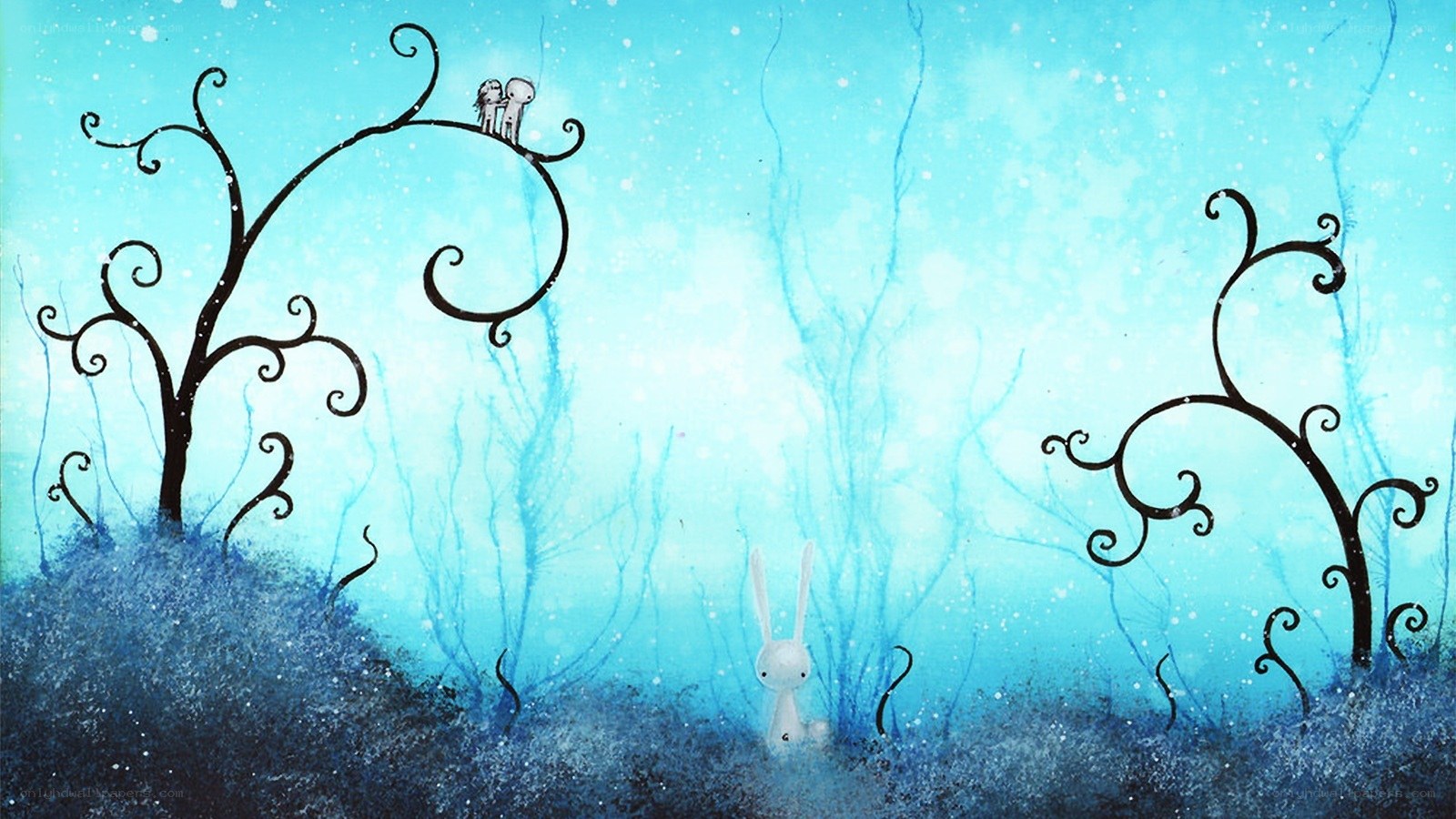 whimsical blue forest scene
