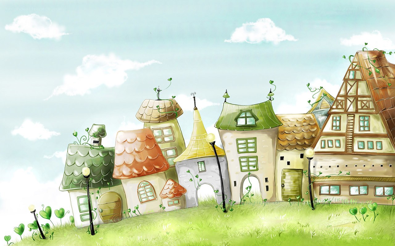 whimsical cartoon village