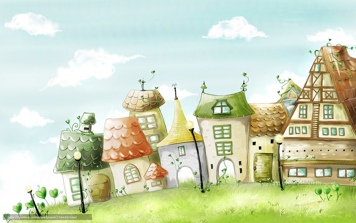 whimsical cartoon village