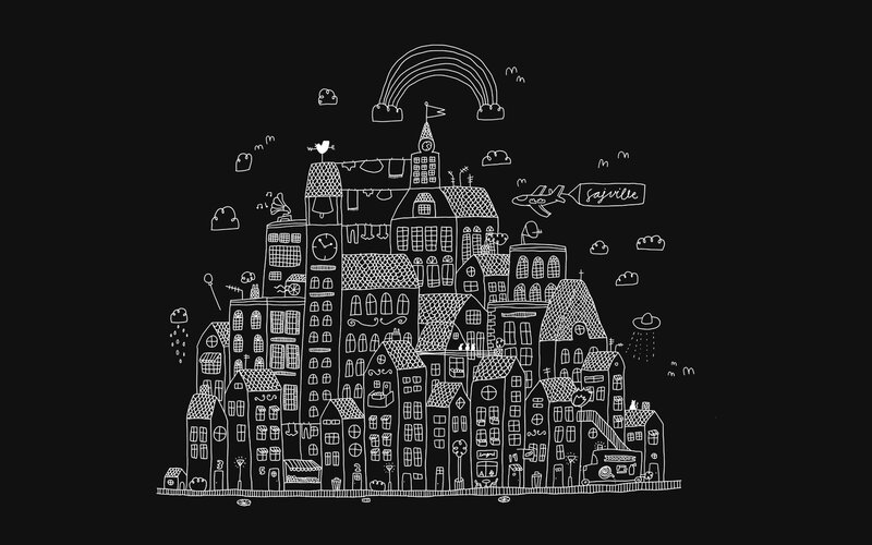 whimsical cityscape drawing
