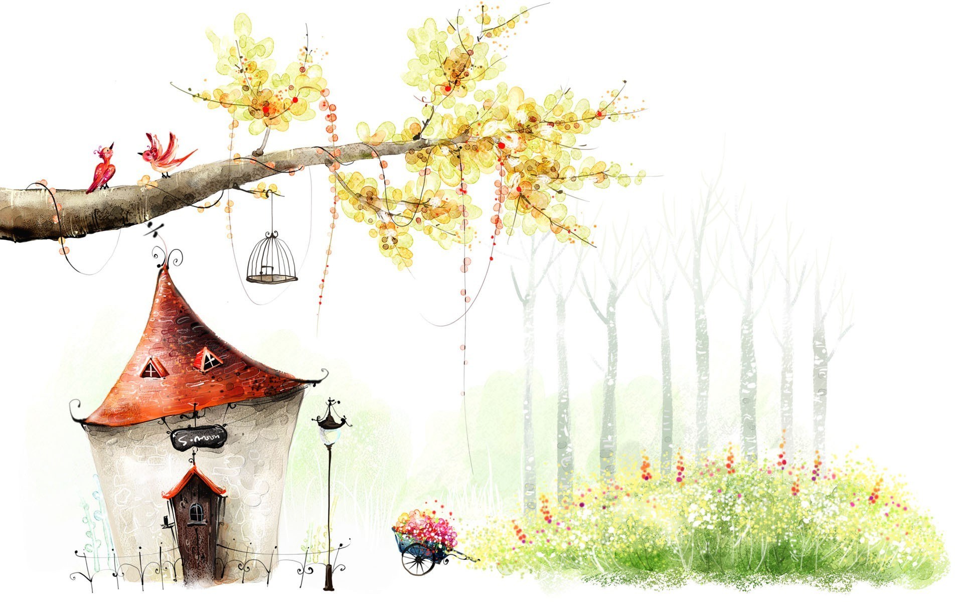 Whimsical cottage in a dreamy forest