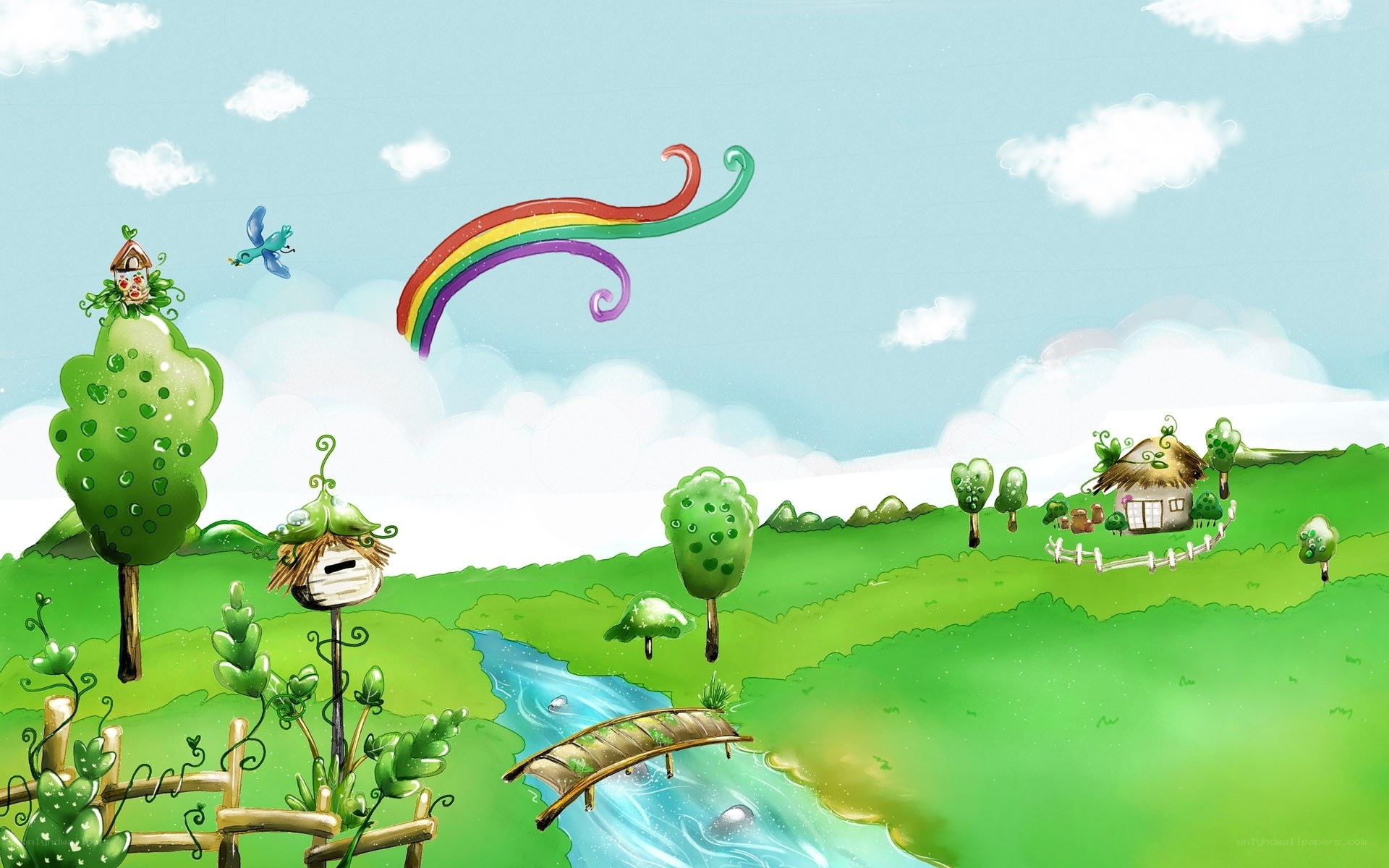 Whimsical countryside landscape