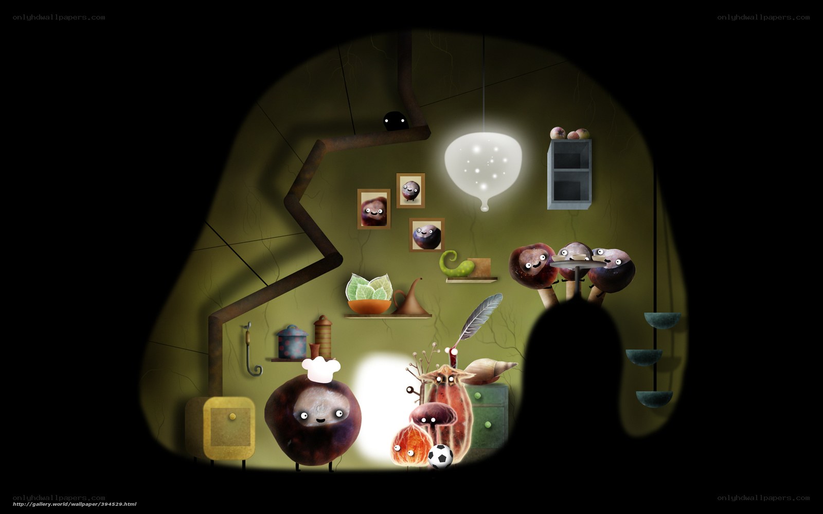 Whimsical creature kitchen scene
