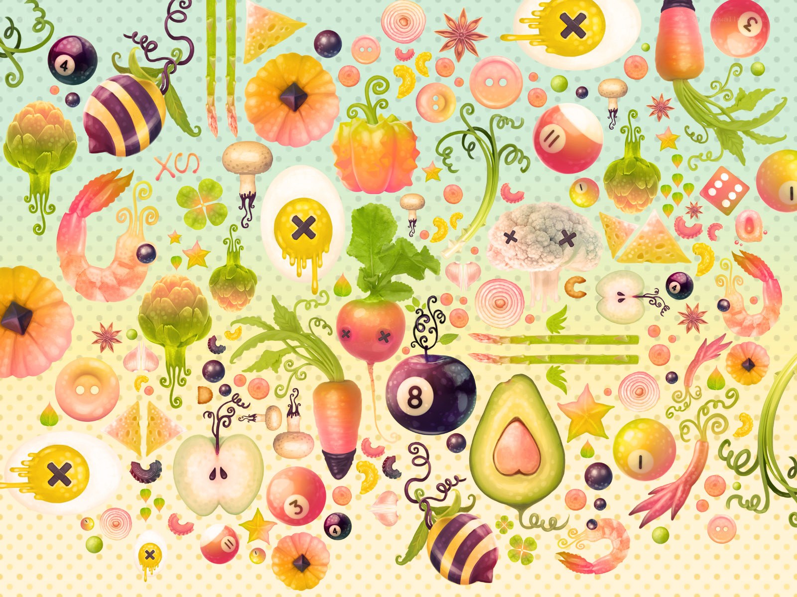 Whimsical food and billiards collage