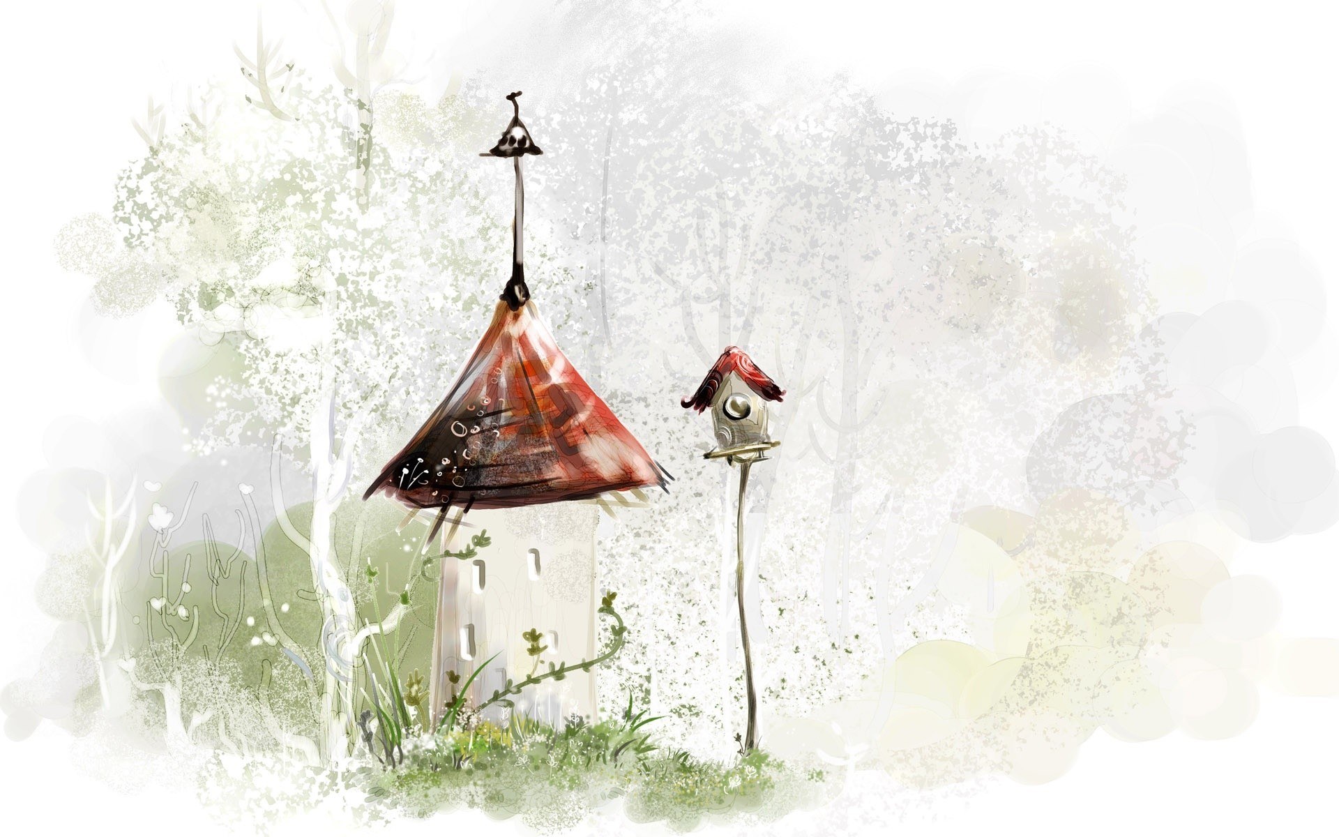 Whimsical forest birdhouses