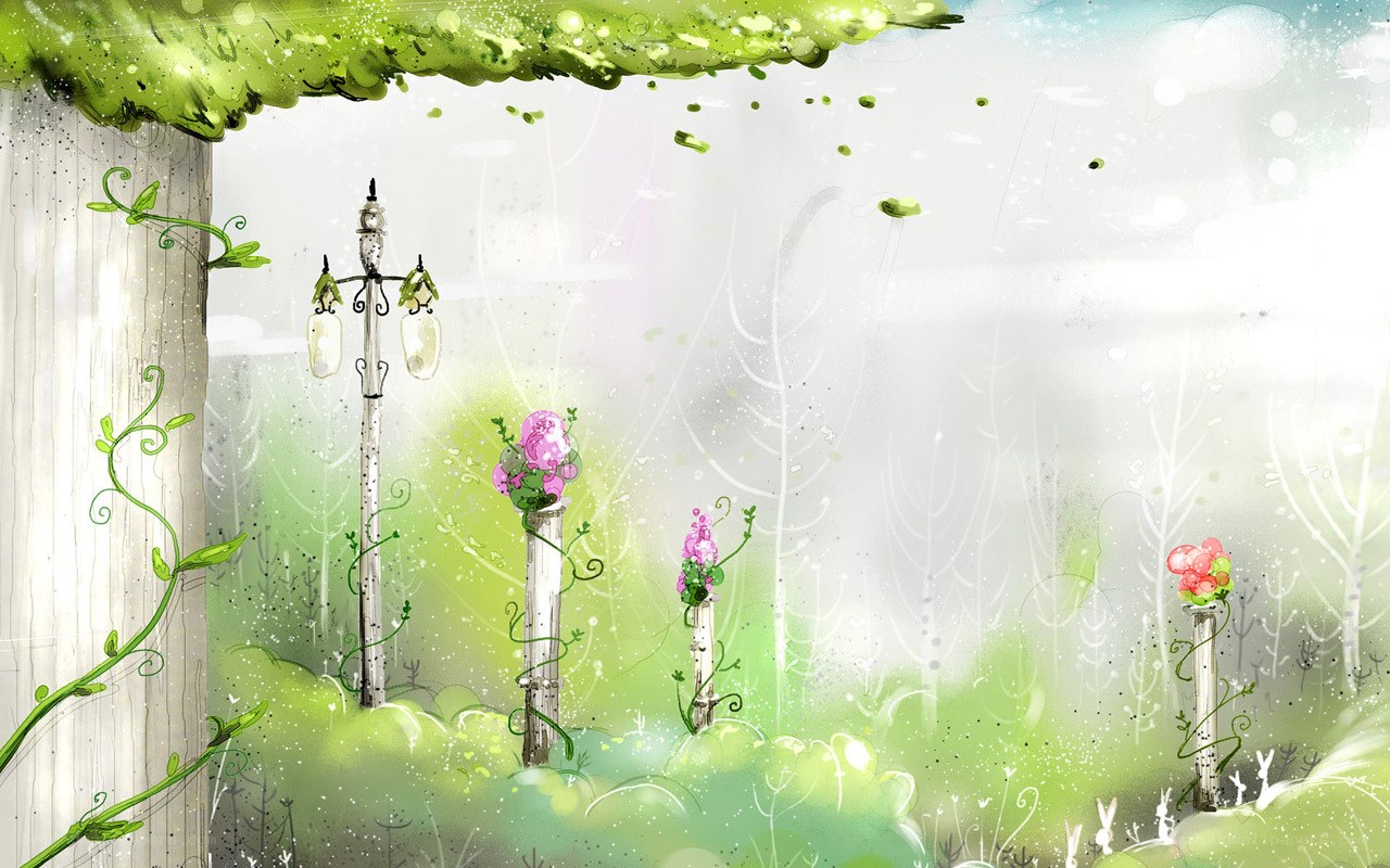 whimsical garden scene