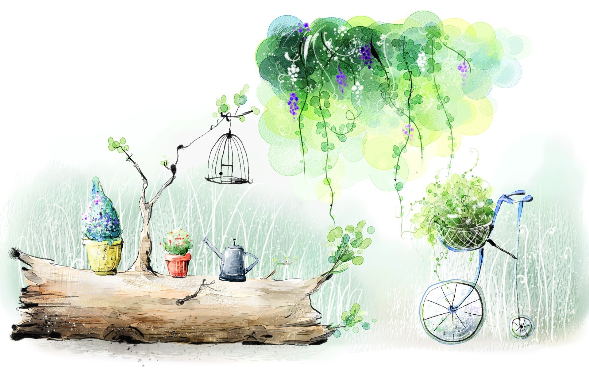 Whimsical garden scene illustration