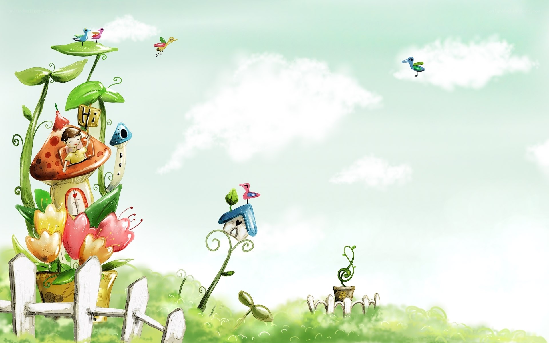 whimsical garden with mushroom house