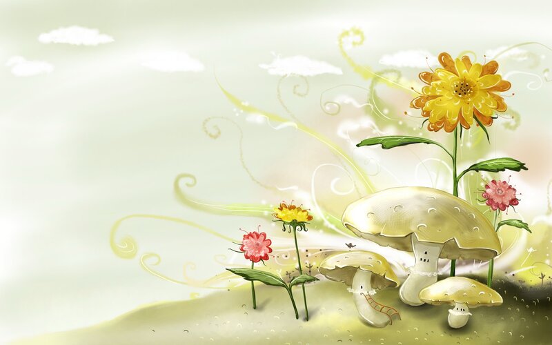 Whimsical garden with mushrooms