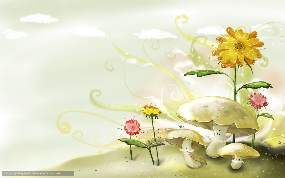 Whimsical garden with mushrooms