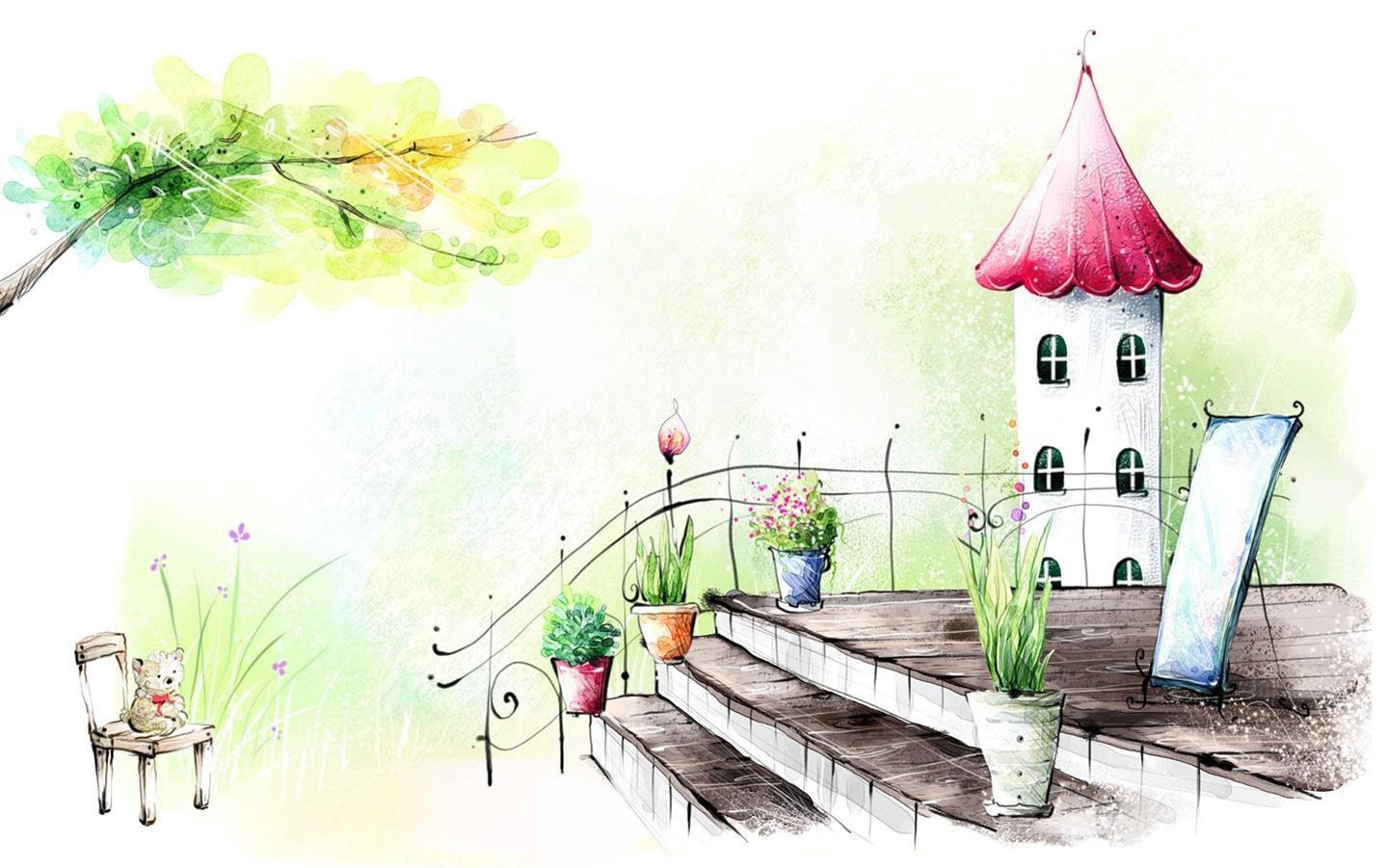Whimsical garden with tower
