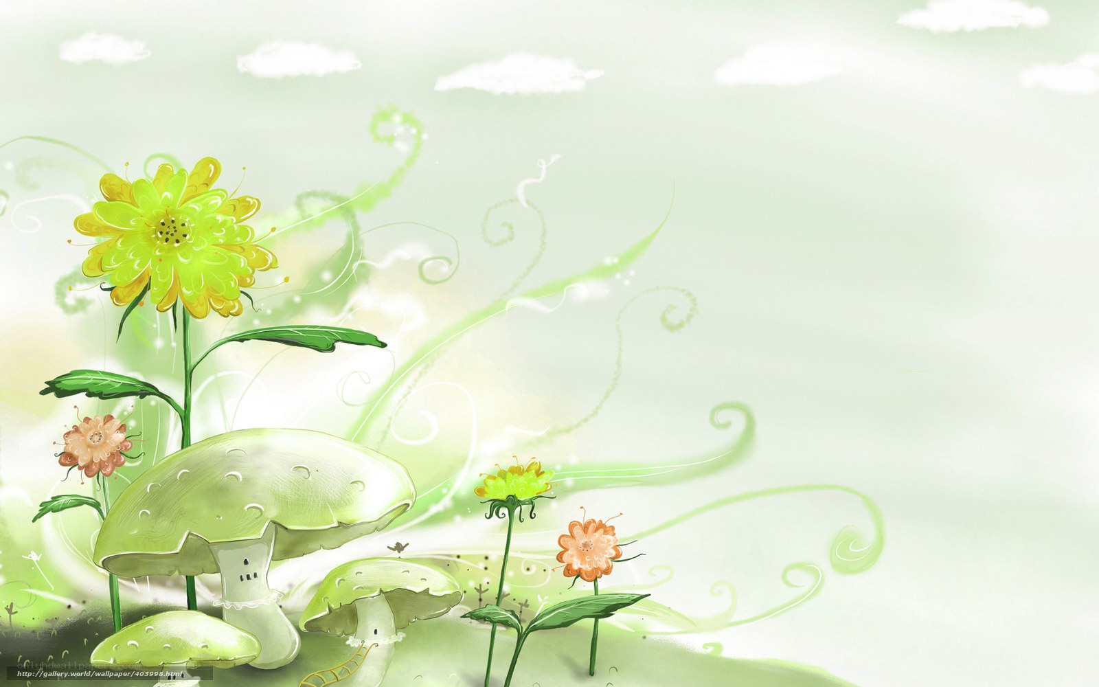 Whimsical green garden scene