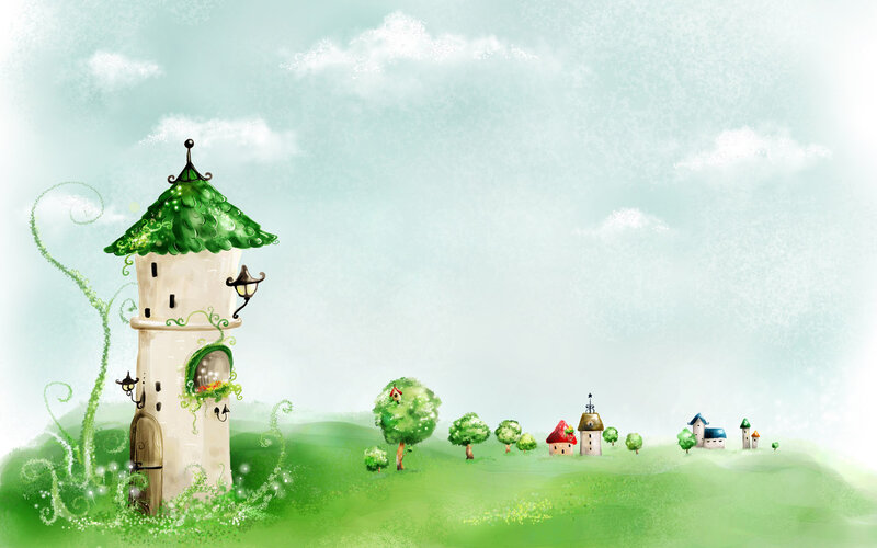 Whimsical green village landscape