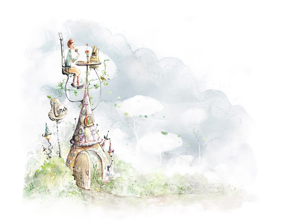 whimsical lunch in the clouds