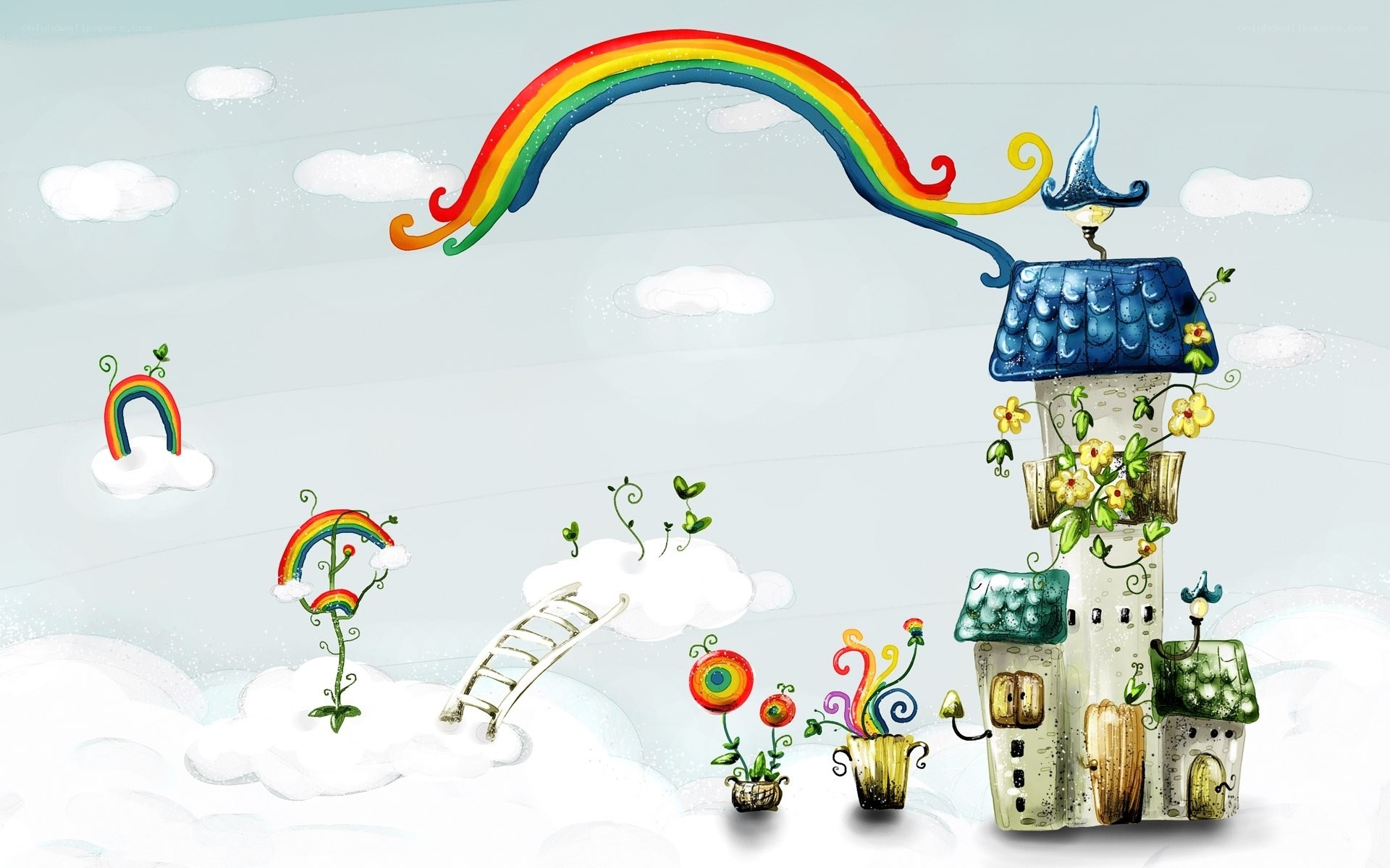 Whimsical rainbow village
