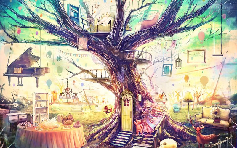 Whimsical treehouse world