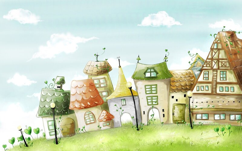 whimsical village illustration