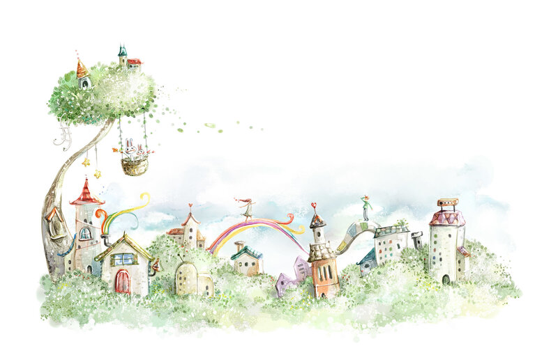 Whimsical Village Illustration — Green