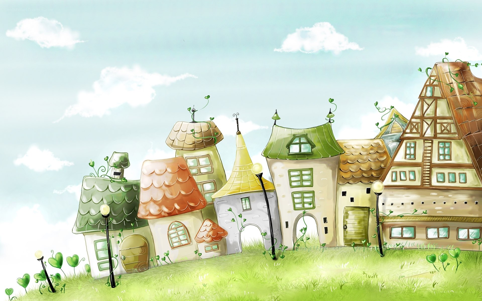 whimsical village illustration