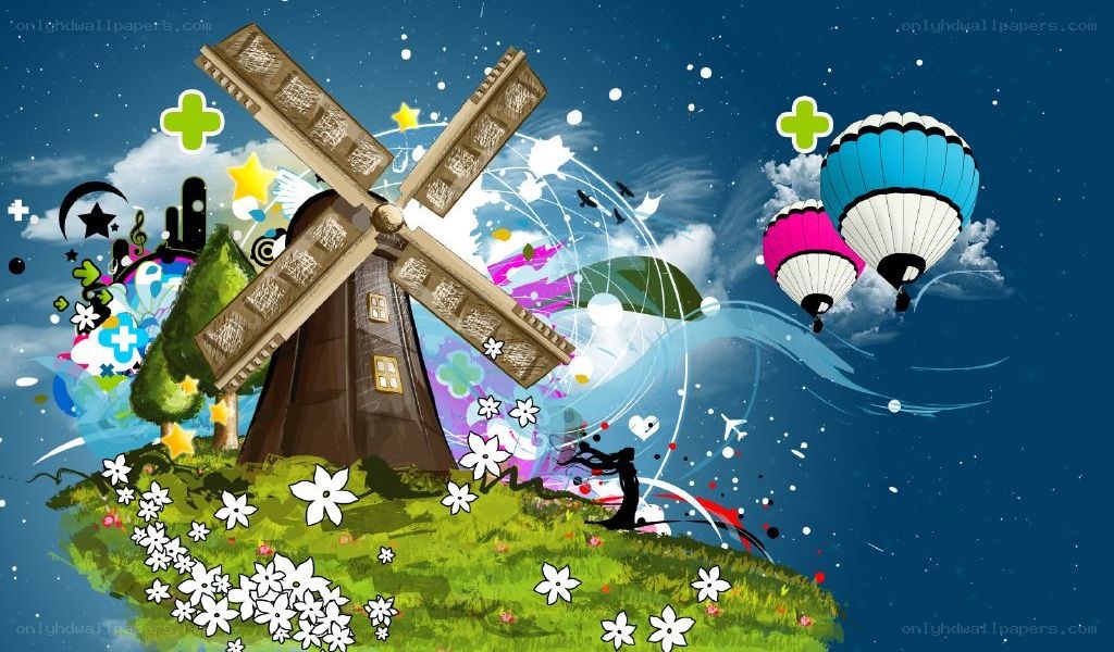 Whimsical windmill landscape