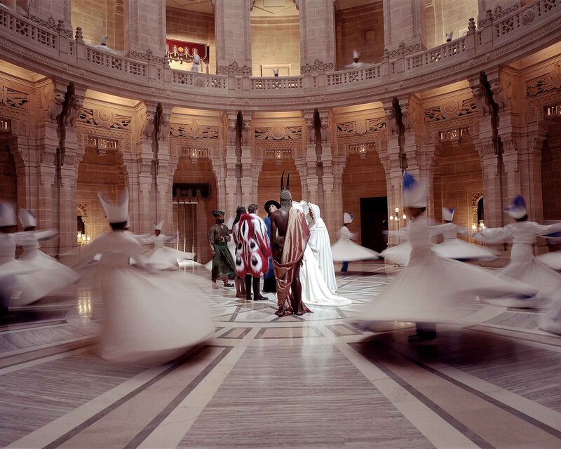 Whirling dervishes in a grand hall