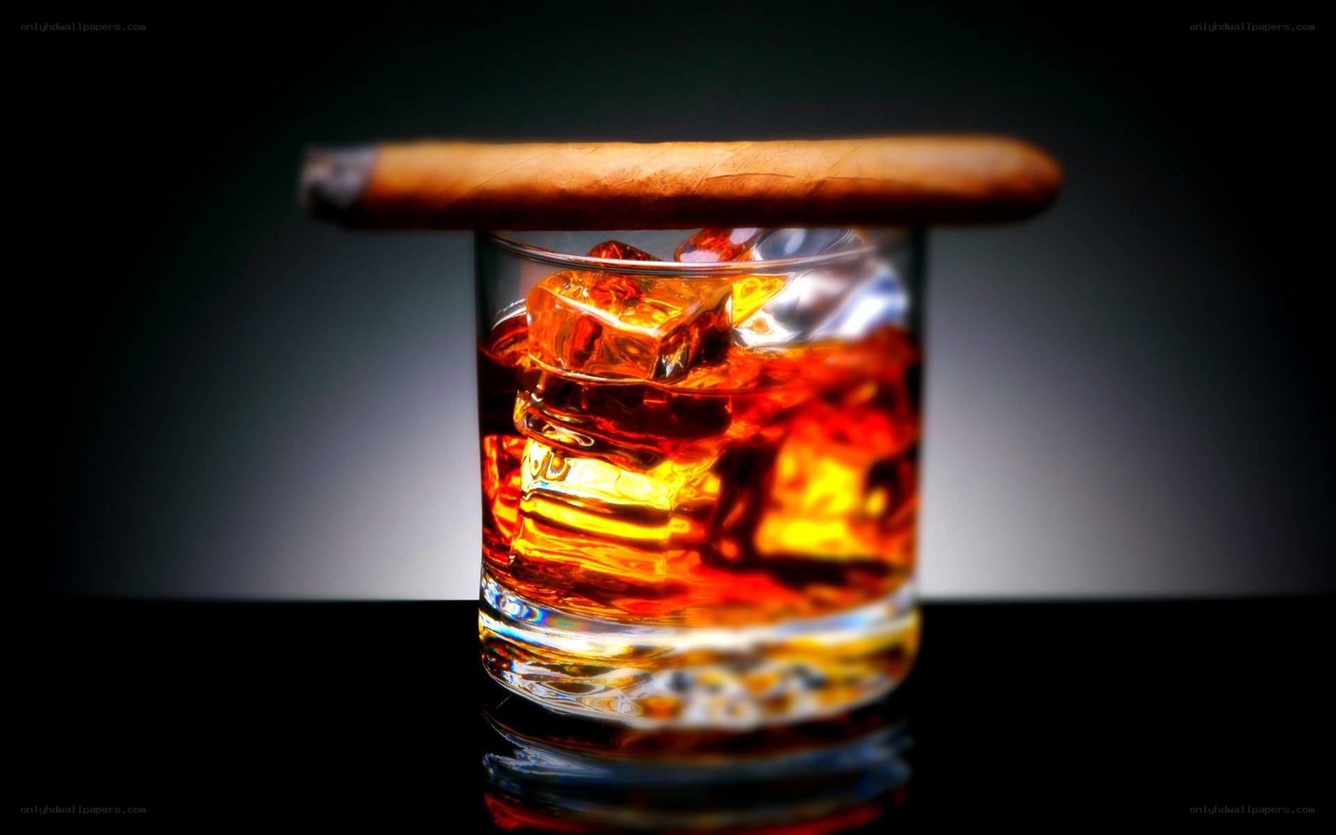 whiskey and cigar on ice