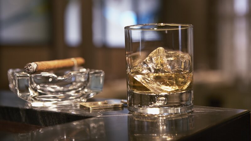 Whiskey and Cigar on Table — Brown