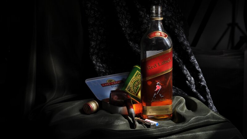 Whiskey and tobacco still life