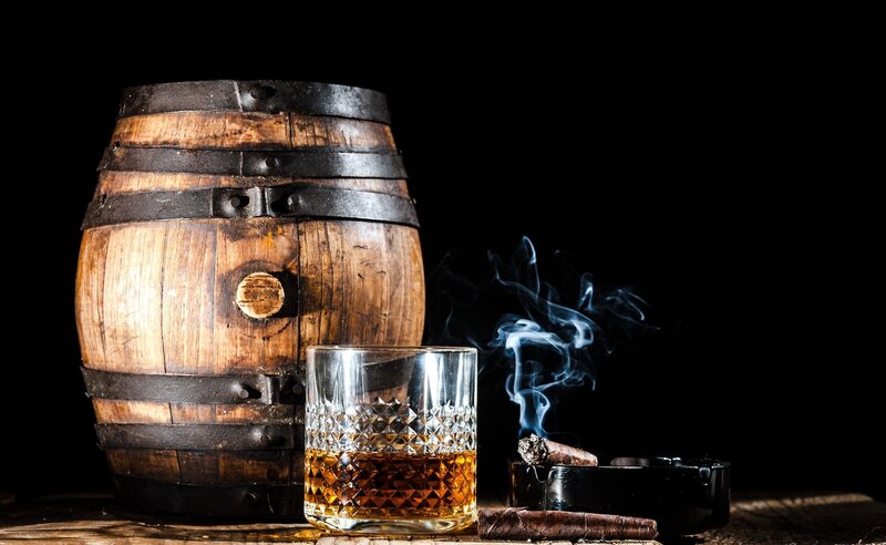 Whiskey Barrel and Glass