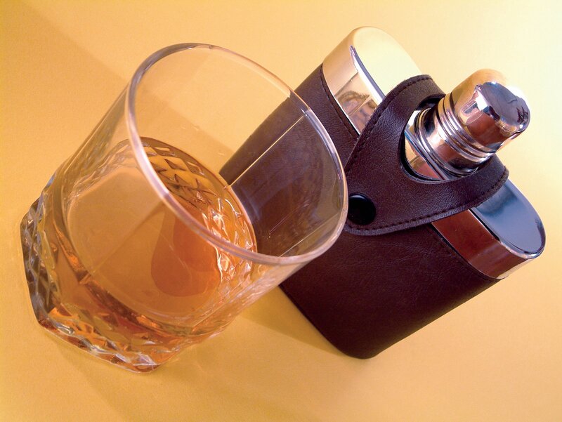 whiskey glass and flask