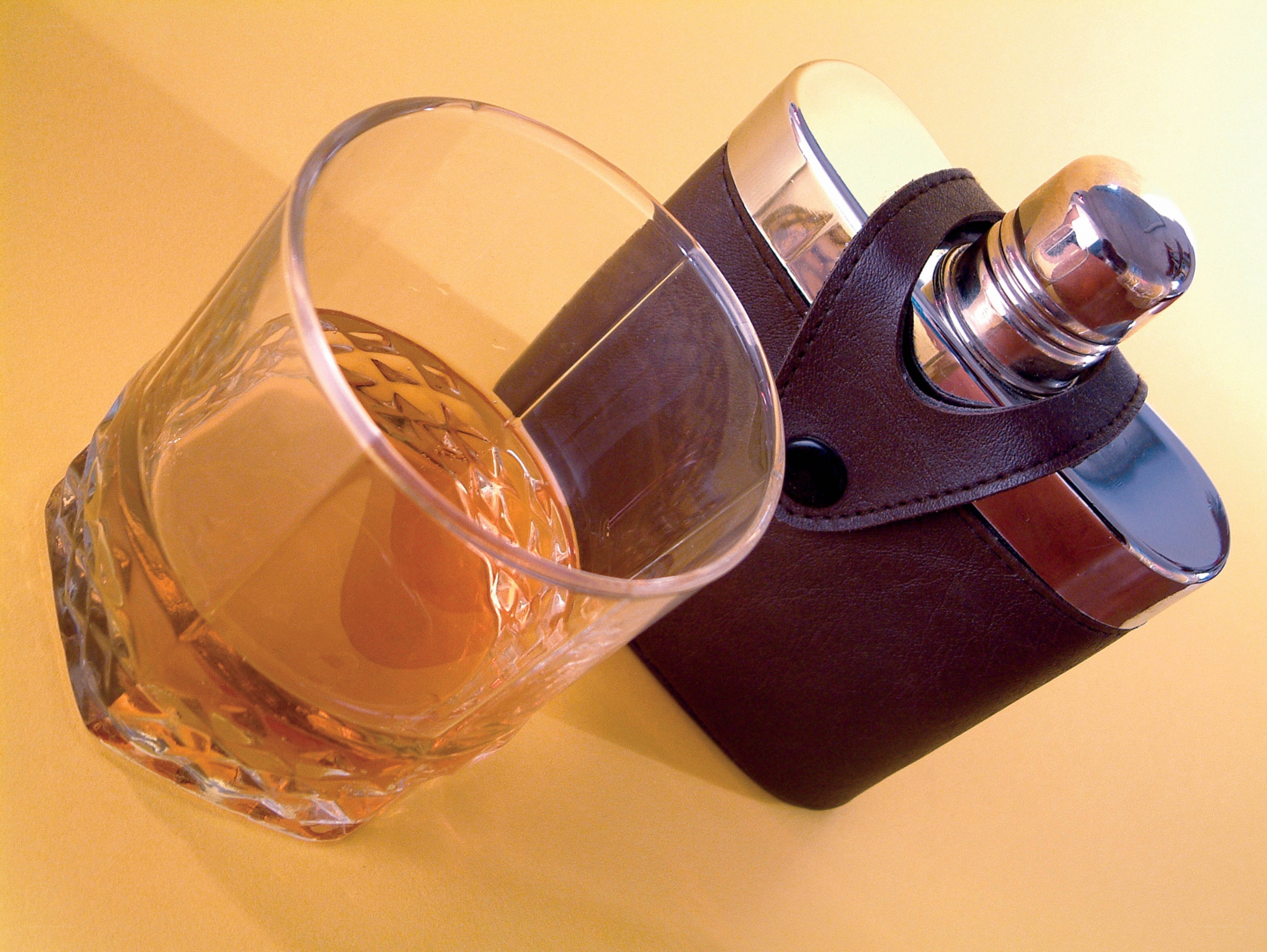 whiskey glass and flask